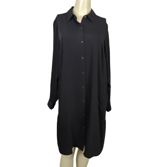 J. Jill Wearever Collection Black Shirt Dress M Button Front Ruffle Tiered Back - Picture 3 of 16